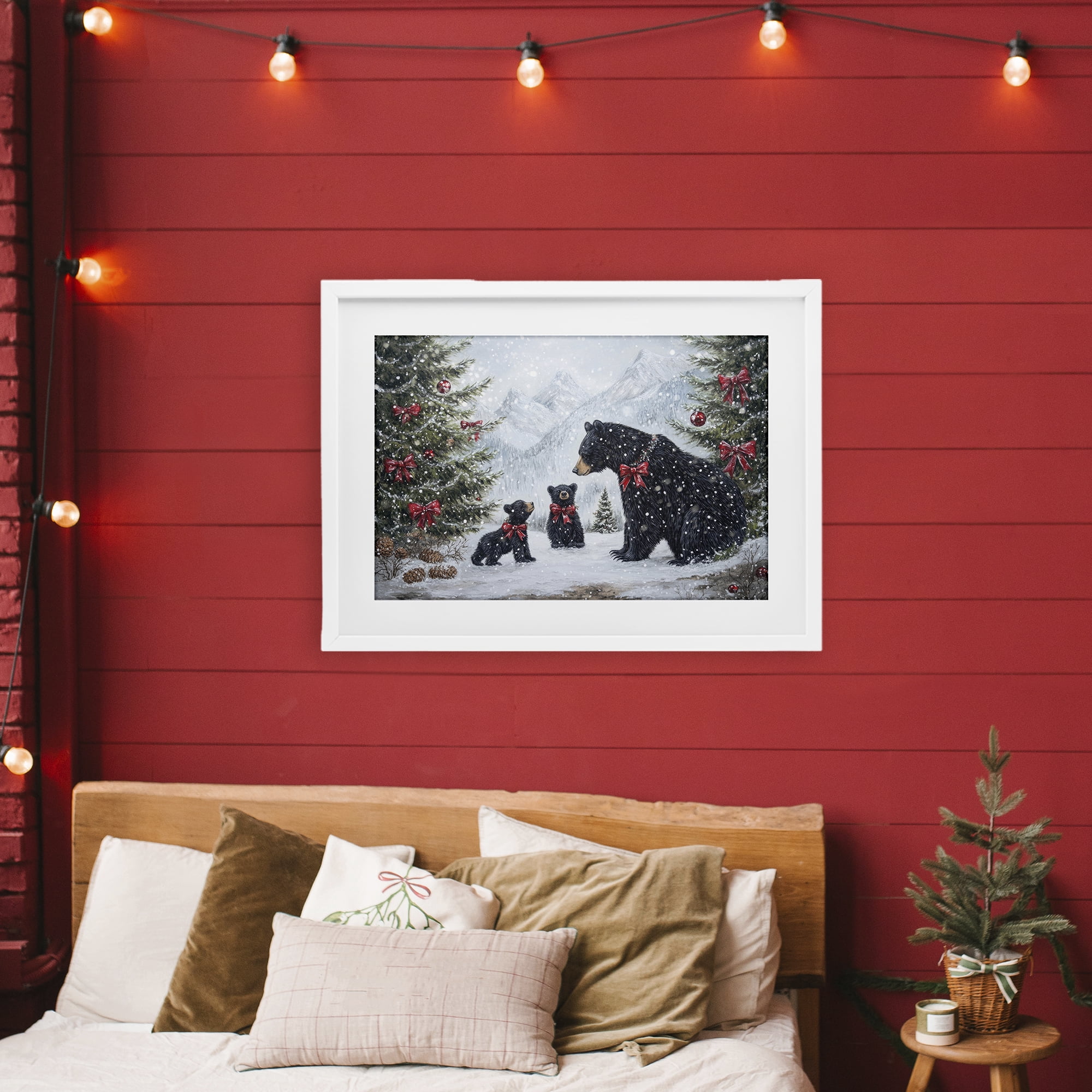 Stupell Industries Christmas Black Bears White Framed Print Under Glass, design by Tina LeCour