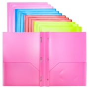 RYWESNIY Plastic Folders with Pockets and Prongs,Plastic School Supplies Folders,Assorted Colors,Letter Size, 12 Pack