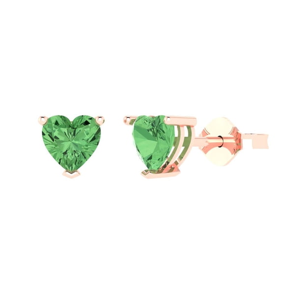 Clara Pucci 1.0 ct Brilliant Heart Cut Studs VVS1 Genuine Conflict free Green Zircon Solid 18K Pink Rose Gold Designer Everyday Earrings Push back