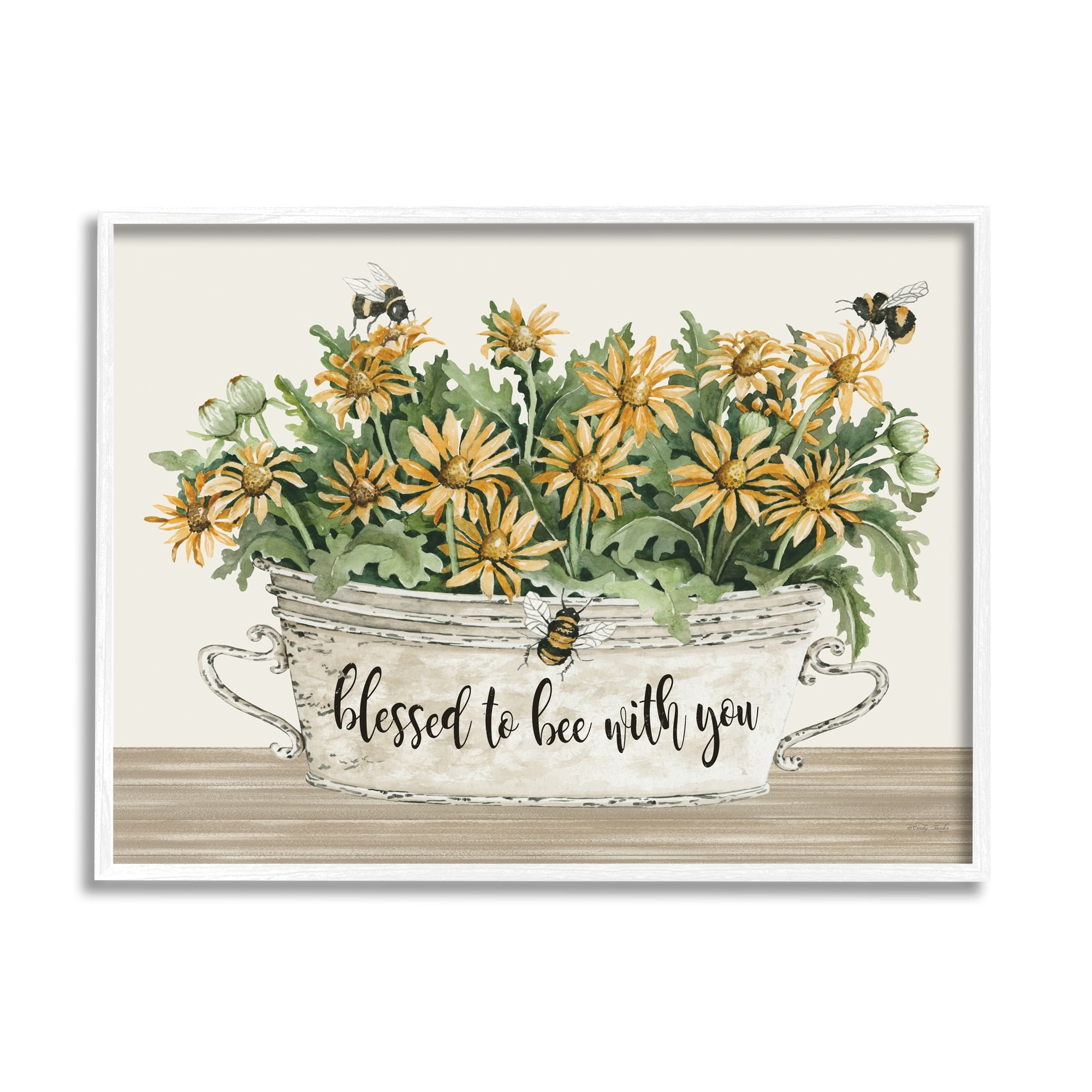 Stupell Industries Blessed with You Farmhouse Rustic Daisies Flower Planter,14 x 11, Design by Cindy Jacobs