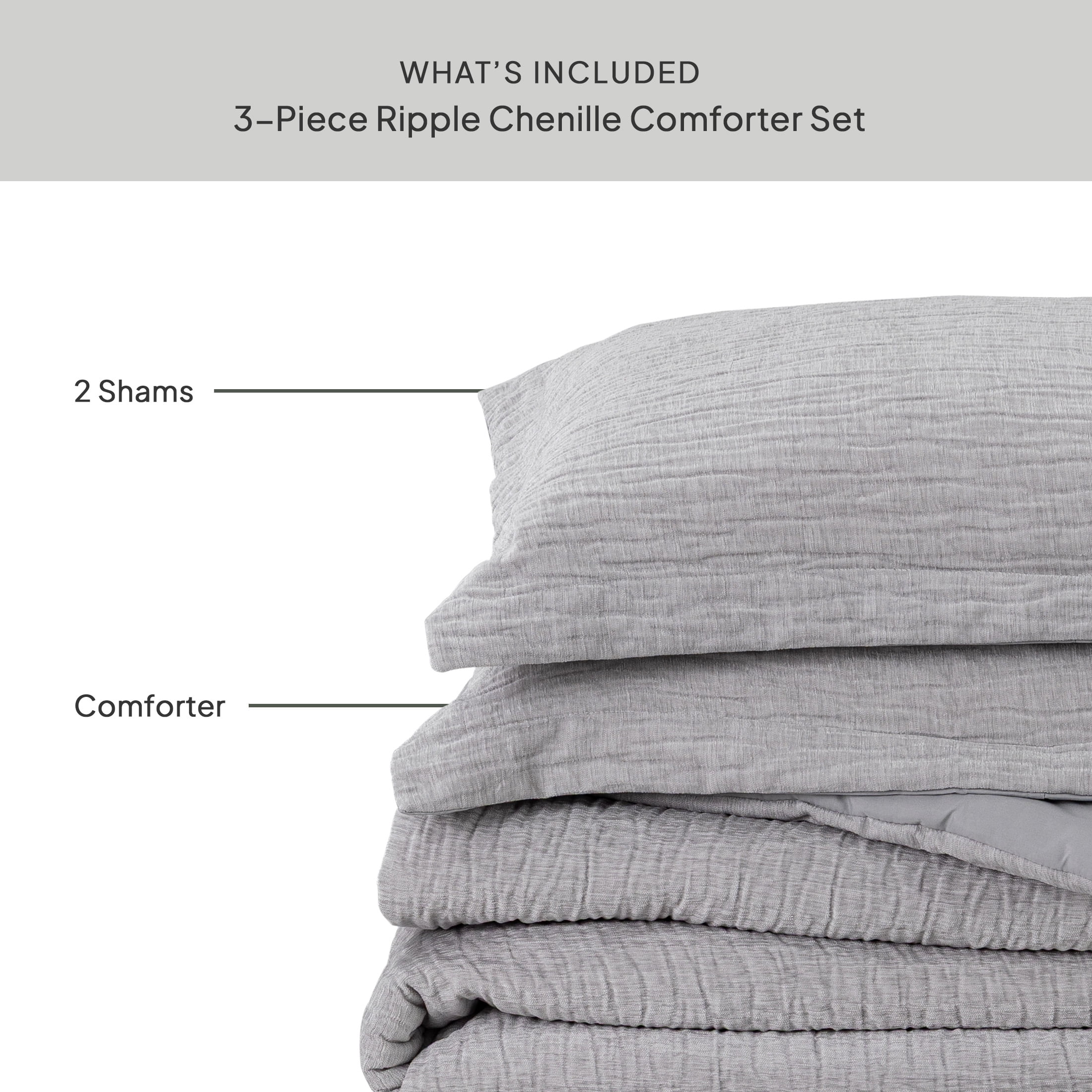 Better Homes & Gardens 3-Piece Soft Silver Rippled Chenille Comforter Set, King