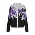thumbnail image 5 of Uaswgudfs Women's Fall Winter Fashion Casual Purple Floral Printed Waffle Knit Zip Up Long Sleeve Pocketed Jacket/Outerwear for Daily & Outdoor Styling Purple M, 5 of 5