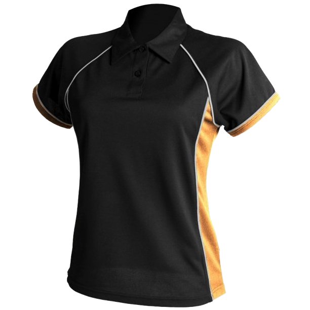 Finden & Hales- Polo de deportes Coolplus con ribetes para mujer (Negro/Ámbar/Blanco)
