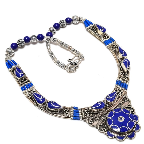 Natural Lapis Lazuli Gemstone Handmade Jewelry Necklace 18"