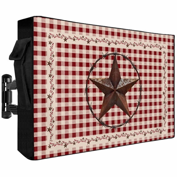 Outdoor TV Cover 58x37x4.5in, Western Country Stars Weatherproof TV Screen Protector with Zipper, Vintage Red Buffalo Plaid Outside Television Cover Fits Up to 60-65"