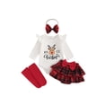 thumbnail image 1 of Gupgi Christmas Infant Girl Outfit 3Pcs Baby Letter Print Ruffle Long Sleeve Romper+Plaid Layered Ruffle Shorts+Socks, 1 of 9