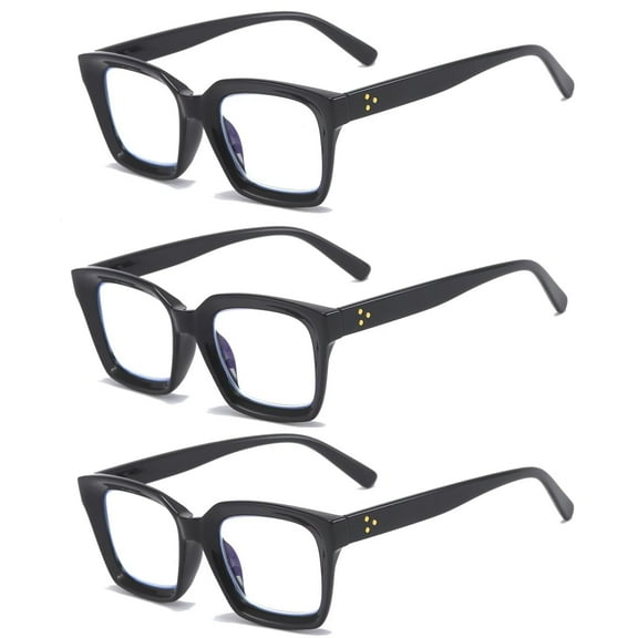 REAVEE 3 Pack Classical Style Reading Glasses for Women Men Blue Light Blocking Computer Square Readers with Spring Hinge Black