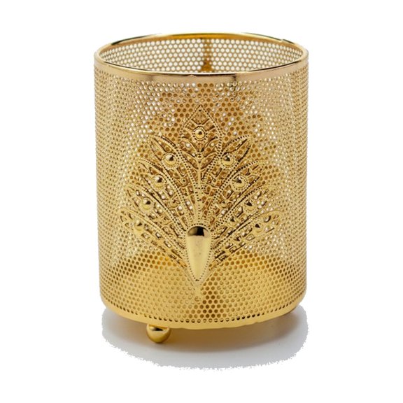 Solid Iron Peacock Cutout Cylindrical Makeup Brush & Pen Holder