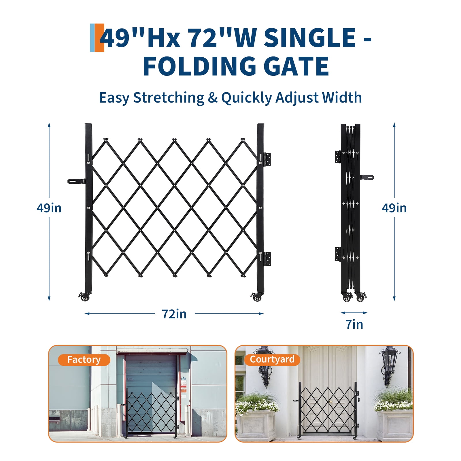 TEQIN Industrial Expandable Metal Barricade, 6FT/7FT/8FT/11FT, Mobile Safety Barrier Gate, Retractable Traffic Fence,Easily Assembled Safety Barrier with Casters, Flexible Mobile Gate