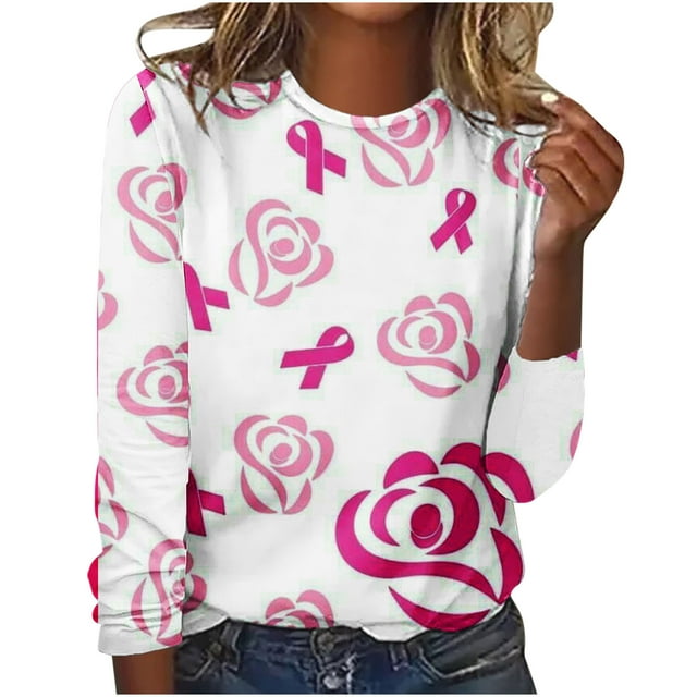 KIHOUT Hauts en Liquidation, Chemises à Manches Longues pour Femmes, Imprimé Graphique, Col Rond, Chandail Décontracté, Chandails en Molleton Amples pour Dames