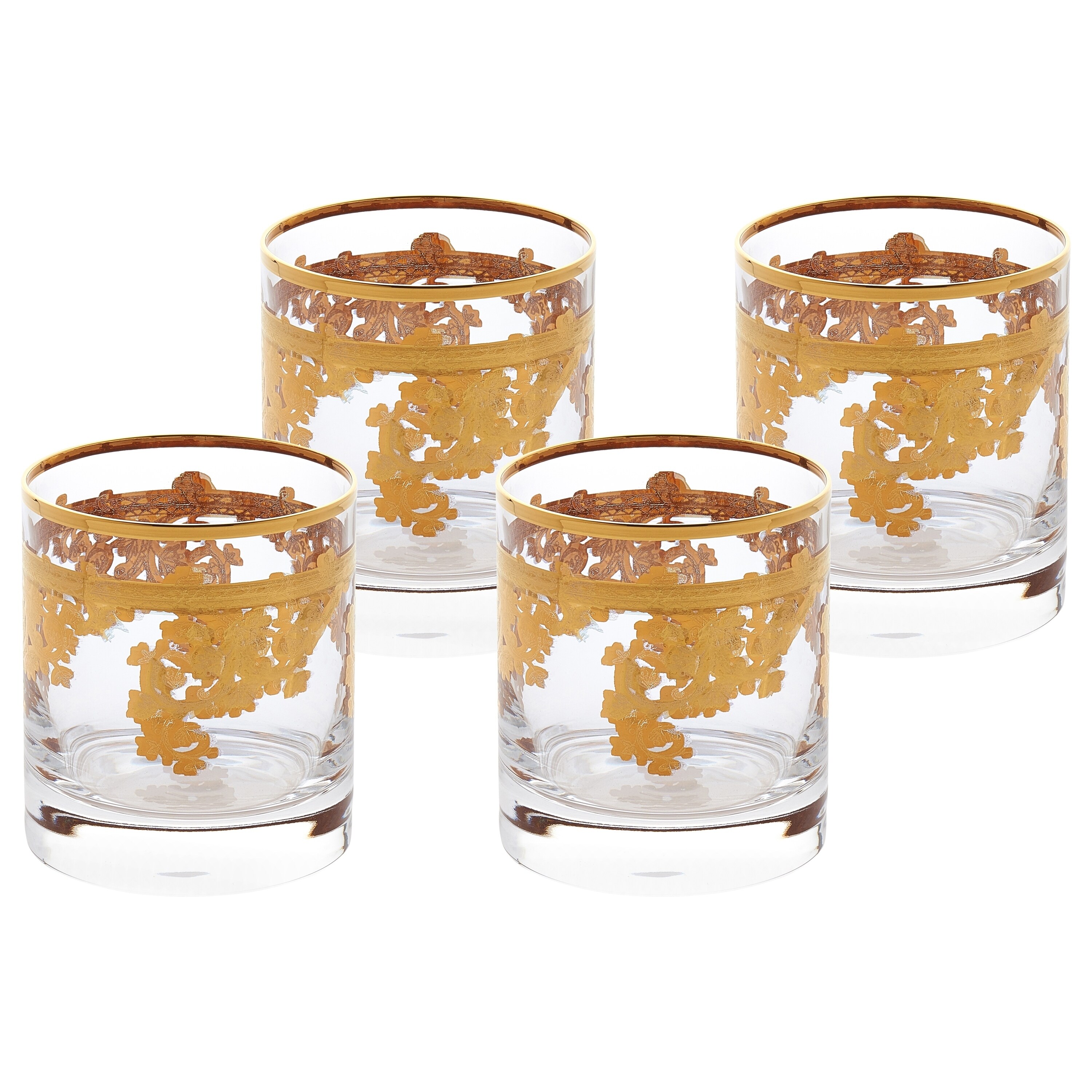 Lorren Home Trends Opera Highball Glasses Set Of 6 - Gold Band, Made In Italy, 12 Oz, Classic Cut Design