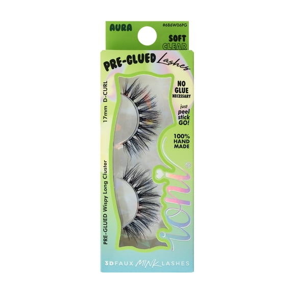IONI Cosmetics PRE-GLUED CLEAR BAND lash AURA, wispy long cluster D-curl 17mm