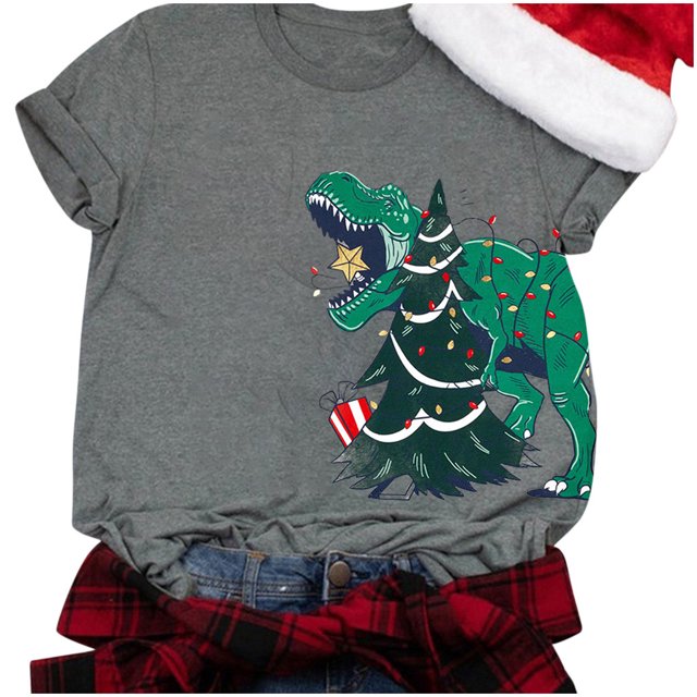 Camisas de Navidad Para Mujer, Manga Corta, Casual, Copo de Nieve de Papá Noel, Divertidas Camisetas Con Estampado Odeerbi ODB205477