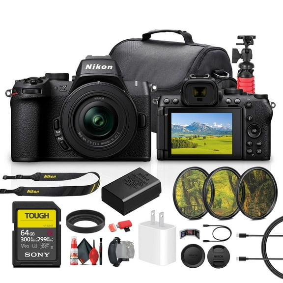 Nikon Z50 II Compact Mirrorless Camera with Nikon NIKKOR Z DX 16-50mm VR Lens (1786)   64GB Memory Card   Camera Bag   Lens Filter Kit   Flexible Tripod   Cleaning Kit   USB-C Cable   More