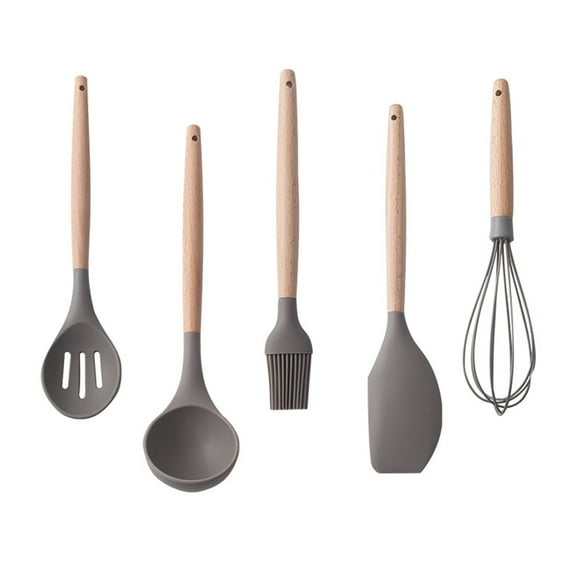 Silicone Soup Ladle with Wooden Handles Heat Resistant Kitchen Utensil Premium 1 Set Home Cooking Tools