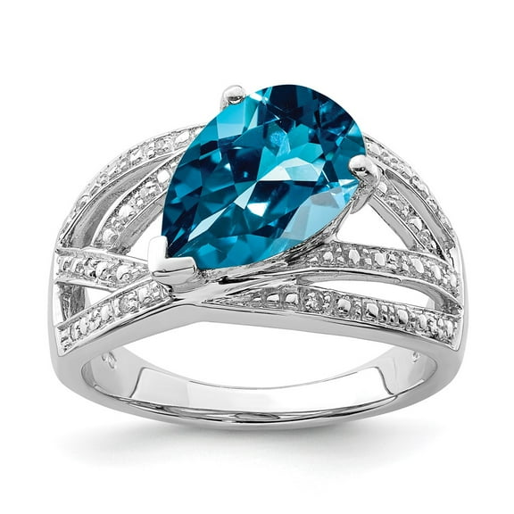 Primal Silver Sterling Silver London Blue Topaz and Diamond Ring