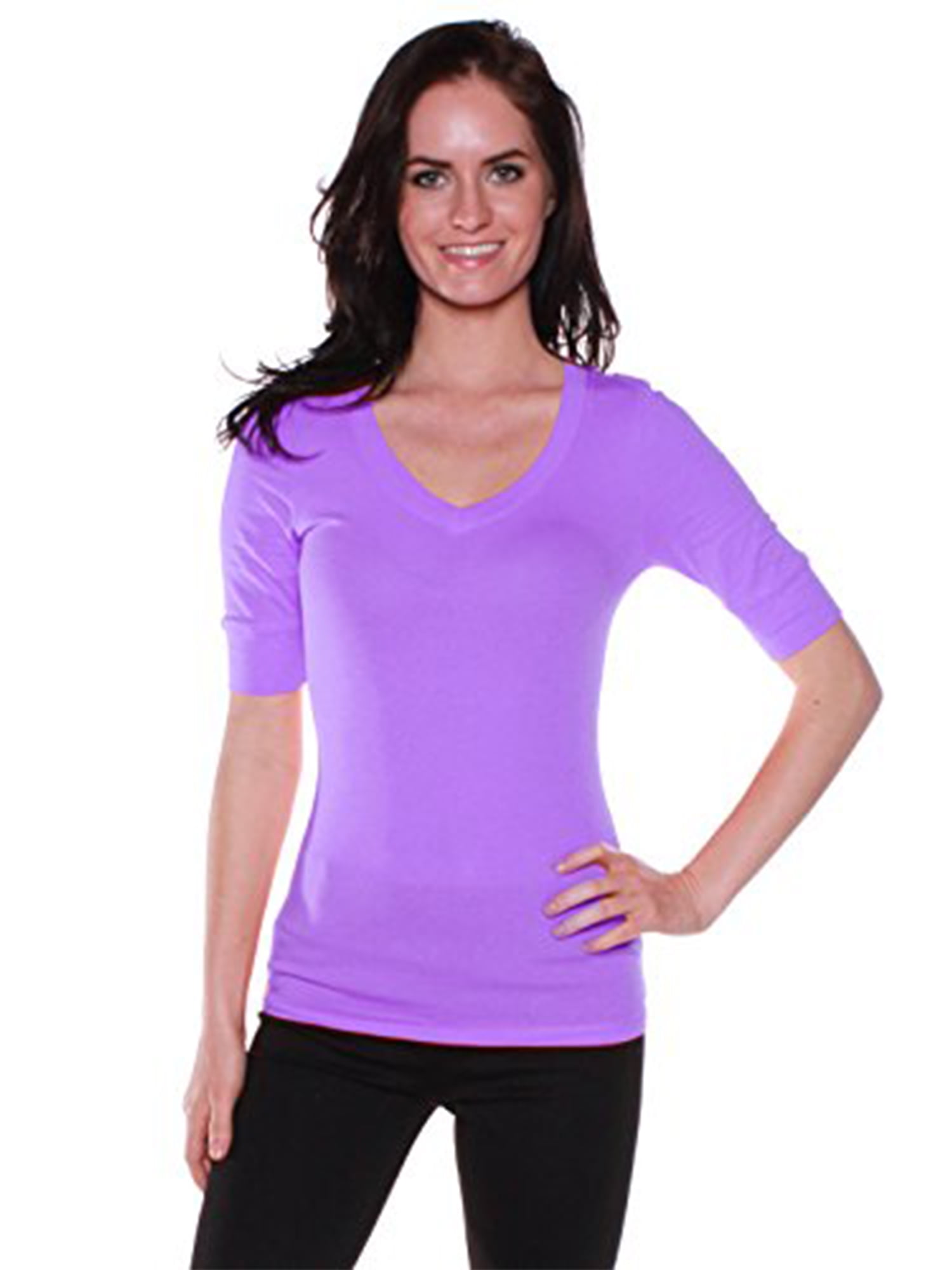 Emmalise - Emmalise Women's Cotton Blend V Neck Tee Shirt Half Sleeves 