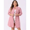 thumbnail image 2 of DARING DIVA Plus Size Long Sleeve Belted Above Knee Denim Shirt Dress 1X Pink, 2 of 6