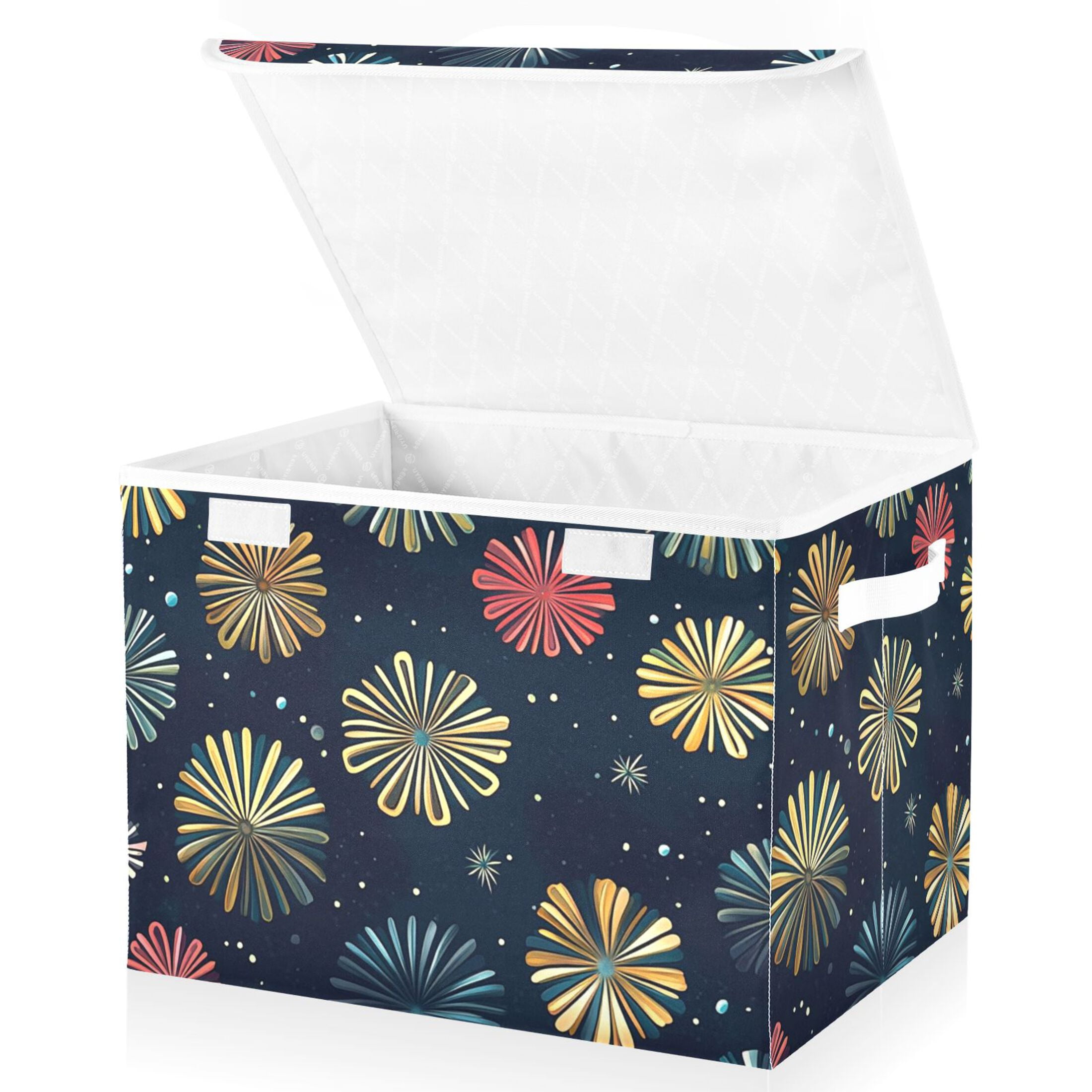 Simple Fireworks Picture Large Storage Bins with Linen Collapsible Lid Storage Box 16.7 x 12.6 x 11.8in