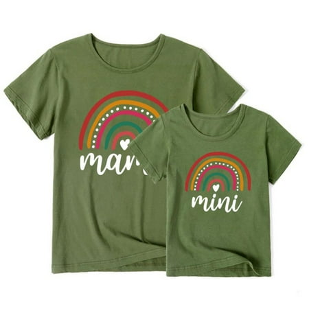 

Loveaby Family Matching Mother Daughter Women Girls Tops Rainbow Casual T shirt Tee