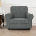 thumbnail image 2 of TOPCHANCES Stretch Sofa Cover with Cushion Cover, Jacquard Fabric Armchair Loveseat Sofa Slipcover, Non-slip Couch Protector, Friendly to Pets (Black Gray, For Armchair), 2 of 8