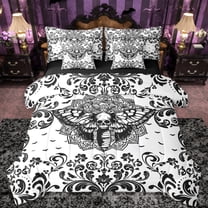 Castle Fairy Skull Moth Damask Bedding Comforter Set 7 Pieces for Female Men,Abstract Gothic Theme Full Bedding Set Lightweight,Bohemian Traditional Flower Fitted Sheet Flat Sheet