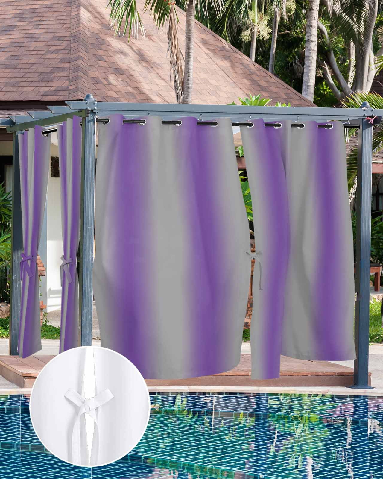 Outdoor Curtains for Patio, Purple Ombre Waterproof Blackout Outside Curtain for Porch/Pergola/Gazebo, Grey Modern Art Farmhouse Thermal Insulated Drapes for Cabana, 2 Panels, 54 x 95 Inch