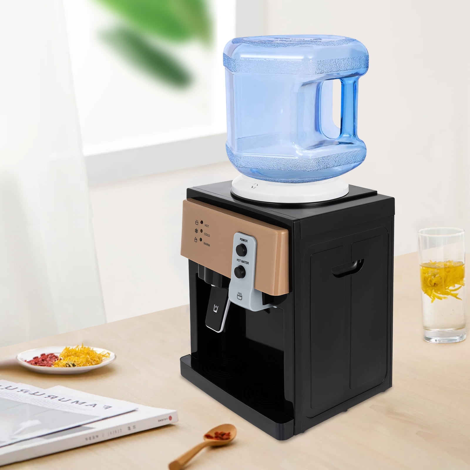 1 PCS  Water Dispenser Countertop Water Dispenser Top Loading Hot Cold Water Cooler Drinking Machine Champagne Gold and Black