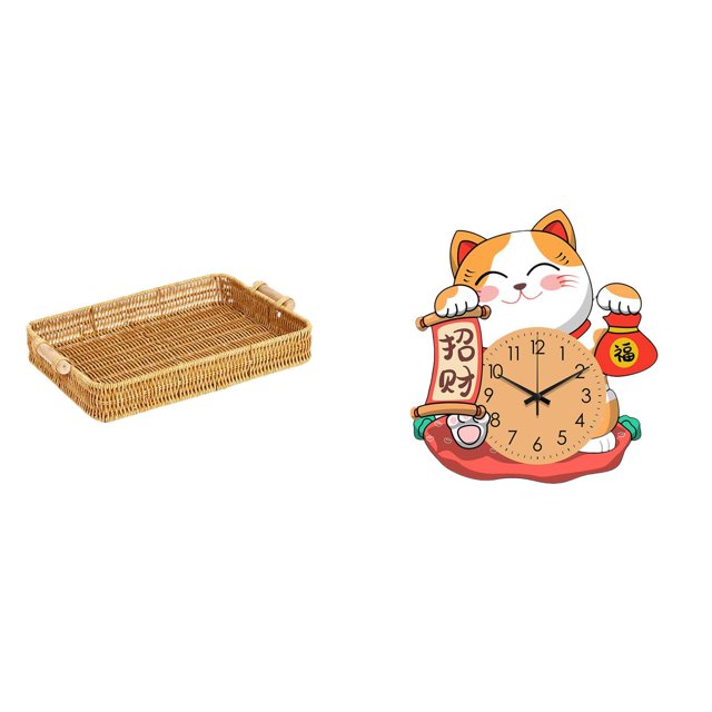 Cestas de almacenamiento,Cestas de almacenamiento de cocina tejidas con asas hechas a mano,Cestas de pan redondas Bandejas para servir Rectángulo,Reloj de pared,Reloj de pared silencioso para