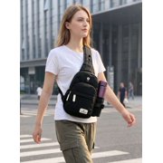 Deago Canvas Sling Bag for Men & Women - Chest Shoulder Bag Unbalance Crossbody Backpack Water Resistant Daypack for Gym Travel Hiking (7.1 * 2.75 * 13.5, Black)