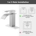 thumbnail image 3 of Wowow Waterfall Bathroom Faucet Brushed Nickel Faucet for Bathroom Sink Single Handle Mixer Tap Lavatory Vanity Faucet with Deck Plate and Pop Up Drain, 1 or 3 Hole, 3 of 7
