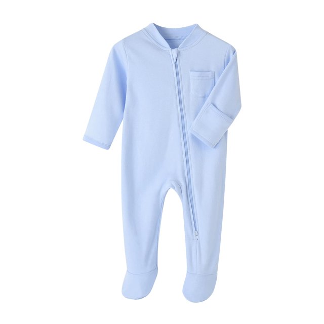 Gleaming Grain Pijamas De Algodón Para Bebés Con Cremallera Delantera Y Pies Azul 6 Meses Dormir Y Jugar Azul 3-6 Meses