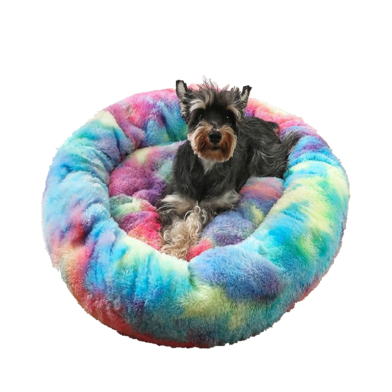 Luxury Fluffy Faux Fur Pet Bed For Cats Dogs Round Cuddler Plush Bed,XS