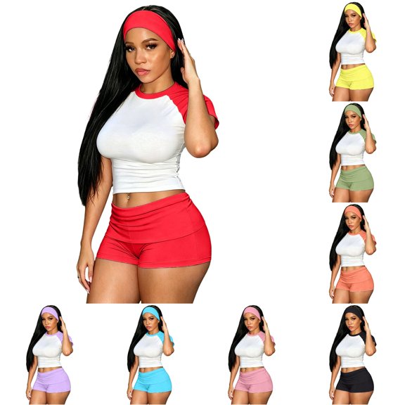 Tanghaowl Short Sets for Women, Women's Shorts Suit Set for Everyday Casual Wear—Sleeveless Two-Piece Outfit with Comfortable Bottoms and Headband Spring Summer Ready Red M