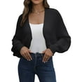 thumbnail image 2 of Sweaters for Women Open Front Cropped Cardigan Sweater Long Sleeve Knit Bat Sweaters Shrug Top Black XL, 2 of 8