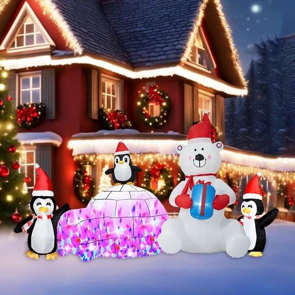 Christmas Inflatable Decoration,    10FT Polar Bear Snowball Igloo Lighted Blow Up Christmas Decorations Outdoor with Colorful Rotating LED Lights for Christmas Yard, Garden, L  n