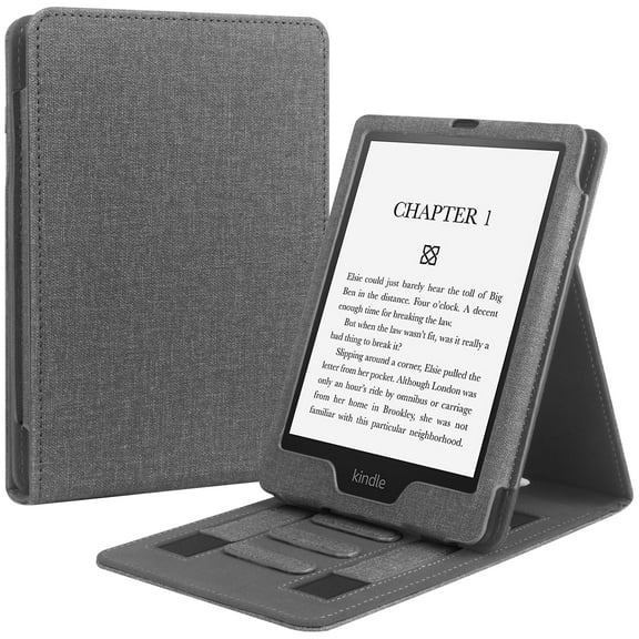 ELEHOLD Leather Case for Kindle Paperwhite (11th Generation, 2021 Release 6.8" ), Auto Wake/Sleep Function Slim Lightweight PU Shell Cover with Kickstand Anti-Slip Strip,Gray