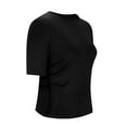 thumbnail image 5 of RYRJJ Women's Half Sleeve Boat Neck Shirts Ruched Side Slim Fit Basic Casual T Shirts Summer Casual Tee Tops(Black,M), 5 of 8