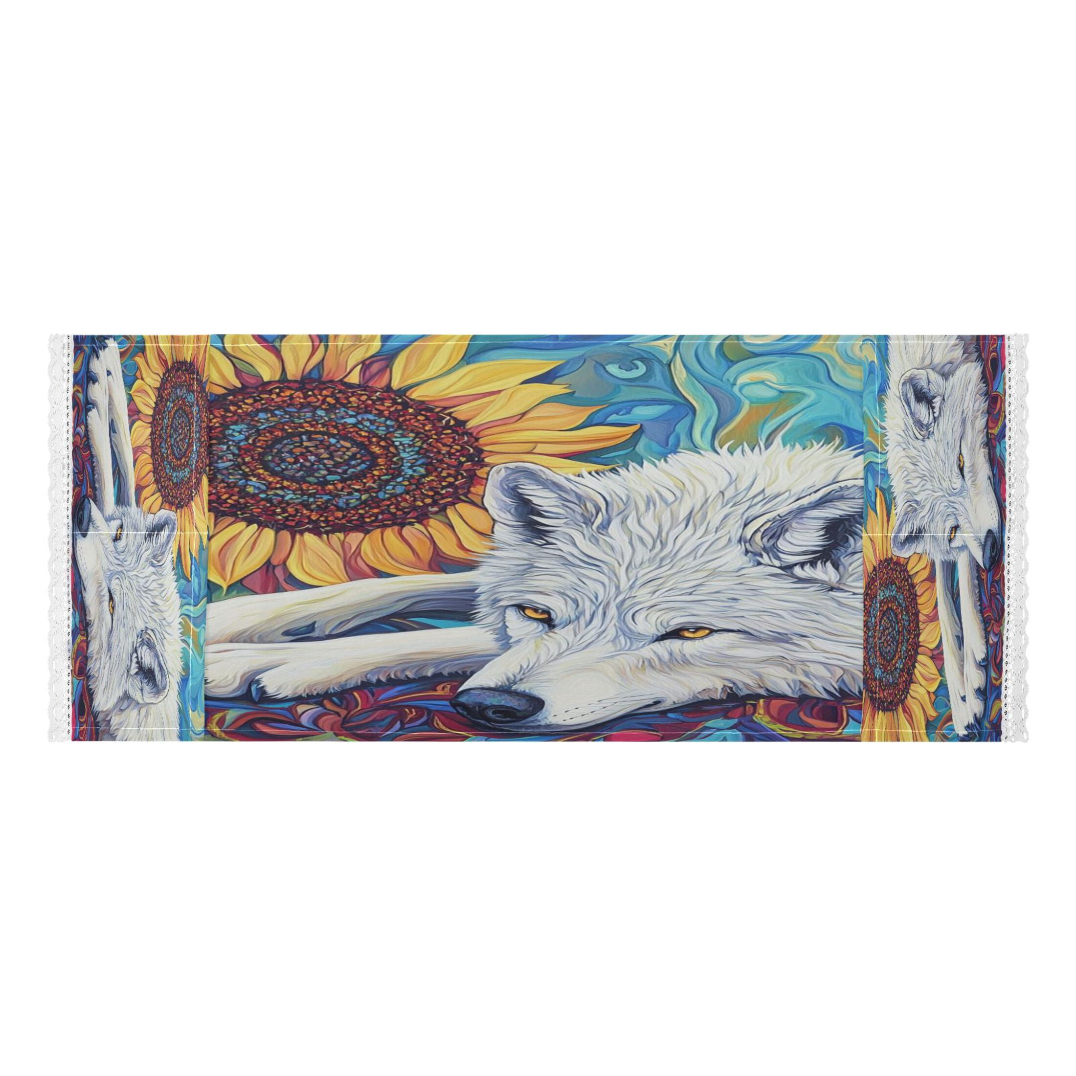 WOBOGO White Wolf with Sunflower Washing Machine Cloth Dryer Refrigerator Top Cover Protective Non-Slip Mat For Kitchen Laundry
