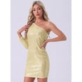 thumbnail image 4 of DARING DIVA Elegant Sequin One Shoulder Midi-Length Party Dress S Gold, 4 of 6