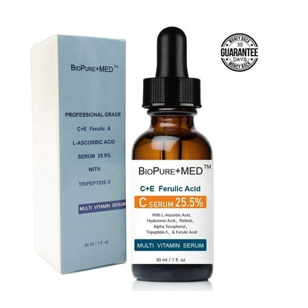 BioPureMED 25.5% Vitamin CE+Ferulic Acid Serum for Face: Brightening Anti Wrinkle Serum with Tripeptide-5, Retinol, Hyaluronic Acid tns Best Korean Organic Vitamin C Serum/Face Moisturizer 1