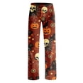 thumbnail image 4 of Women Pajama Pants Baggy Wide Leg Funny Pumpkin Halloween Pjs Pants | Pumpkin Printed, Elastic Waist Pull on, Night Lounge Pants, Fall Winter Soft,Ladies Pajamas Bottoms Brown,XL, 4 of 9