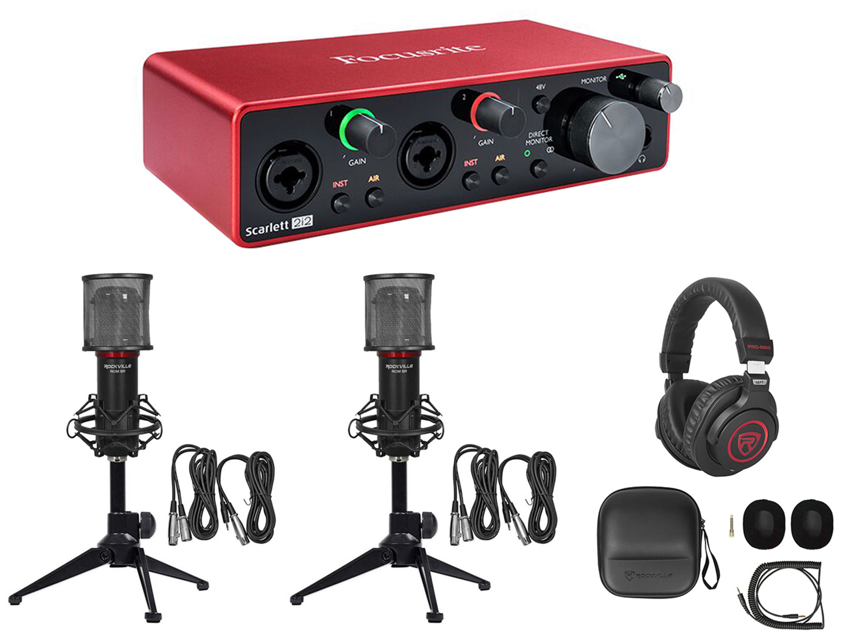 Focusrite SCARLETT ASMR Recording Streaming Interface+(2) Mics+Stands
