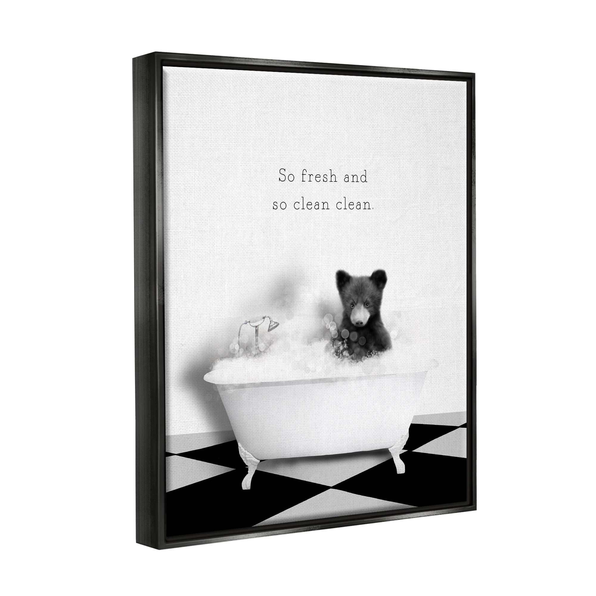 Stupell Industries So Fresh & Clean Bear Animals & Insects Painting Black Floater Framed Canvas Art Print Wall Art, 17 x 21