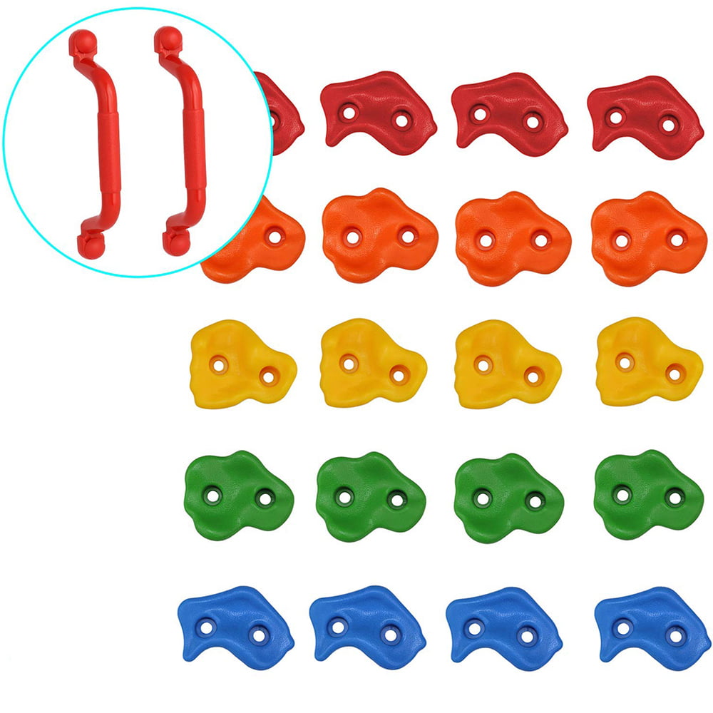 20pcs Rock Wall Climbing Holds Set w/ 2Pcs Safety Handles 2in Mounting Hardware 