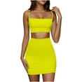 thumbnail image 6 of Women 2 Piece Summer Solid Matching Skirt Set, Spaghetti Strap Ruched Crop Cami Top High Waist Bodycon Mini Skirt Casual Tracksuit Yellow M(M), 6 of 9