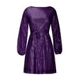 thumbnail image 5 of Cocktail Dresses for Women Loose Long Sleeve Straight Sequin Glitter Dress Party Sequin Beaded Dress for Prom, Red Carpet Events, and Birthday Celebrations. Purple L, 5 of 5