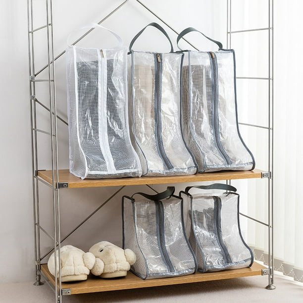 2 Set Boot Storage Portable Short Boots and Tall Boots Storage or Protector Bag Shoe Dust Bags Shoe Sleeves for Travel Clear Boots Cover Shoes Packing Organizers for Men Women Sneakers Grey Edge Walm...