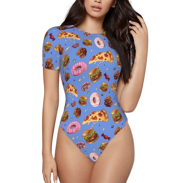 Balery Fastfoods Body de cuello redondo de manga corta para mujer Tops de manga corta Tops básicos-Large