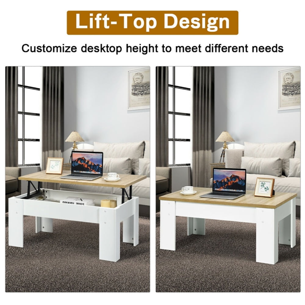 Finihen Coffee Table, Lift Top Coffee Pop-UP Cocktail Table-Brown, for Living Room, Reception Room, Office, White Finihen Coffee Table, Lift Top Coffee Pop-UP Cocktail Table-Brown, for Living Room, Reception Room, Office, White